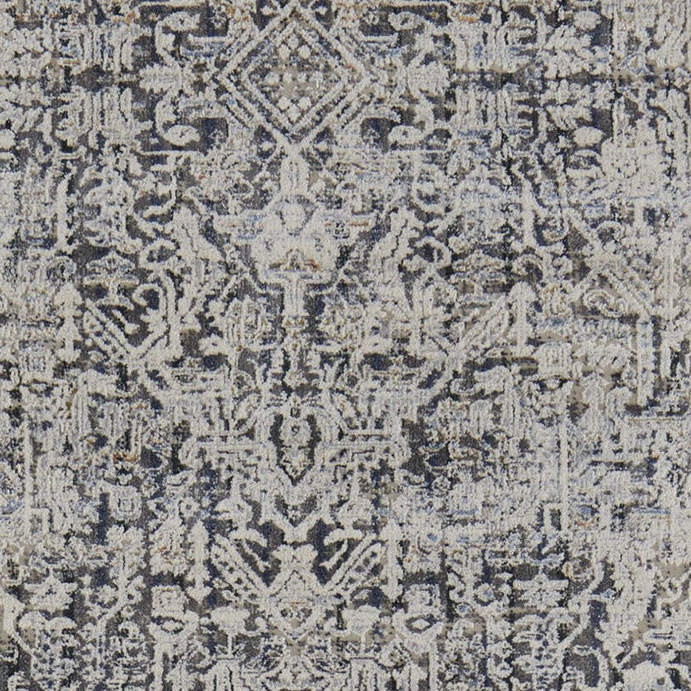 3' X 5' Ivory and Gray Abstract Power Loom Worn Faded Area Rug With Fringe