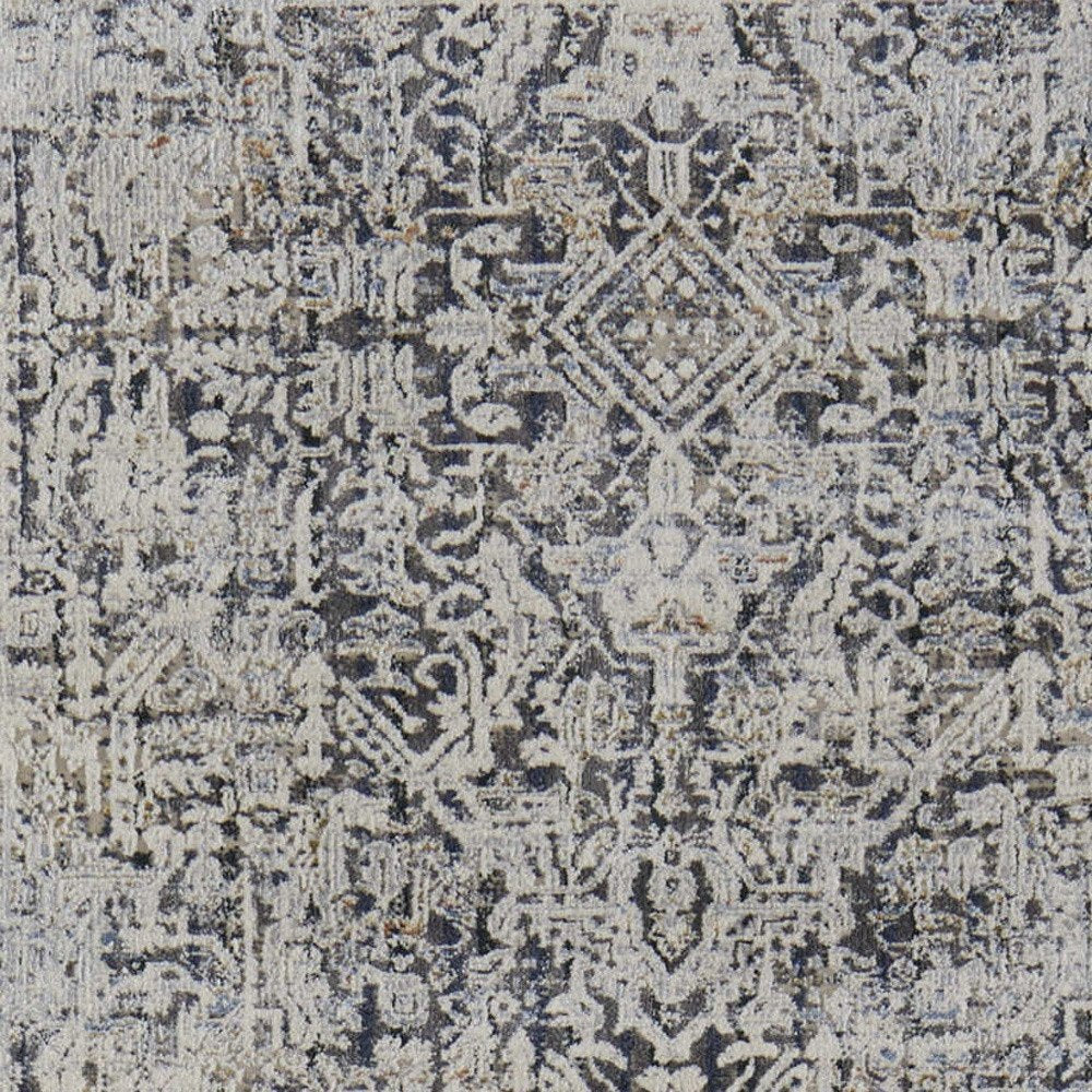 3' X 5' Ivory and Gray Abstract Power Loom Worn Faded Area Rug With Fringe