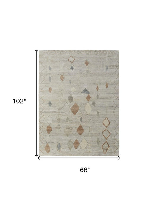 6' X 9' Tan Brown and Gray Wool Moroccan Hand Knotted Area Rug