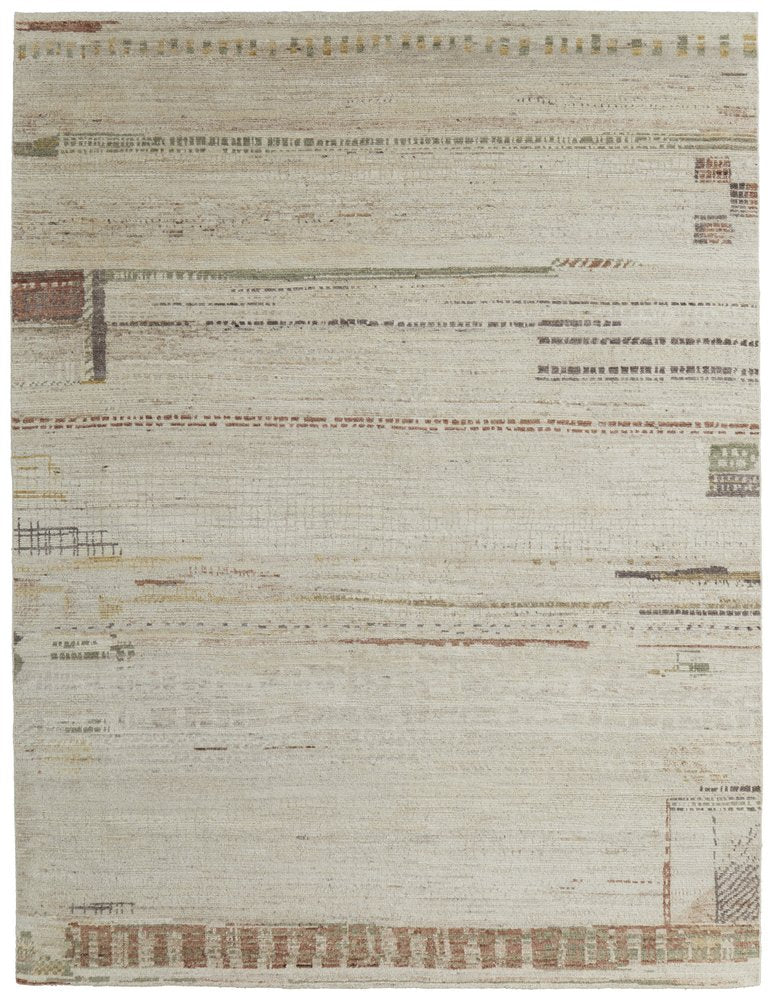 8' X 10' Gray Tan and Green Wool Abstract Hand Knotted Area Rug