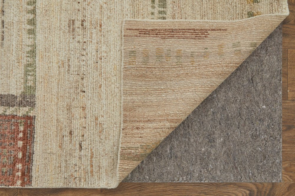 8' X 10' Gray Tan and Green Wool Abstract Hand Knotted Area Rug