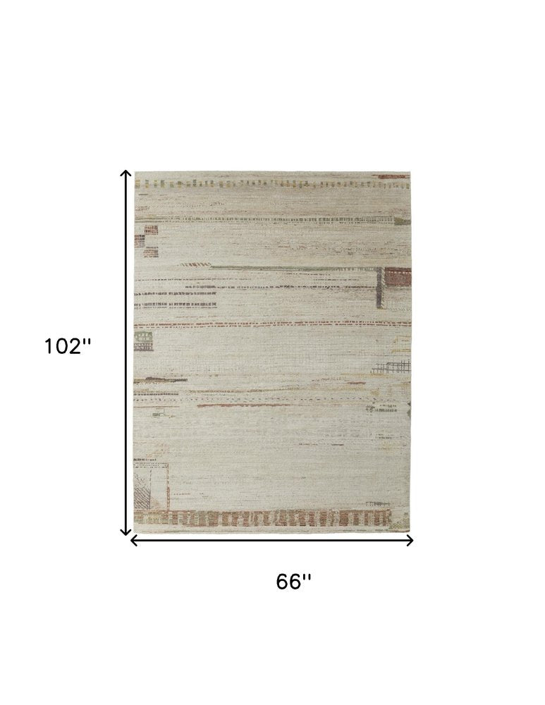 8' X 10' Gray Tan and Green Wool Abstract Hand Knotted Area Rug