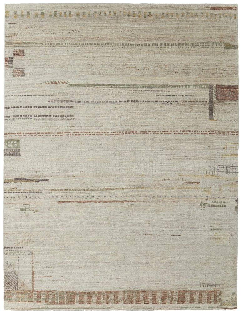 8' X 10' Gray Tan and Green Wool Abstract Hand Knotted Area Rug