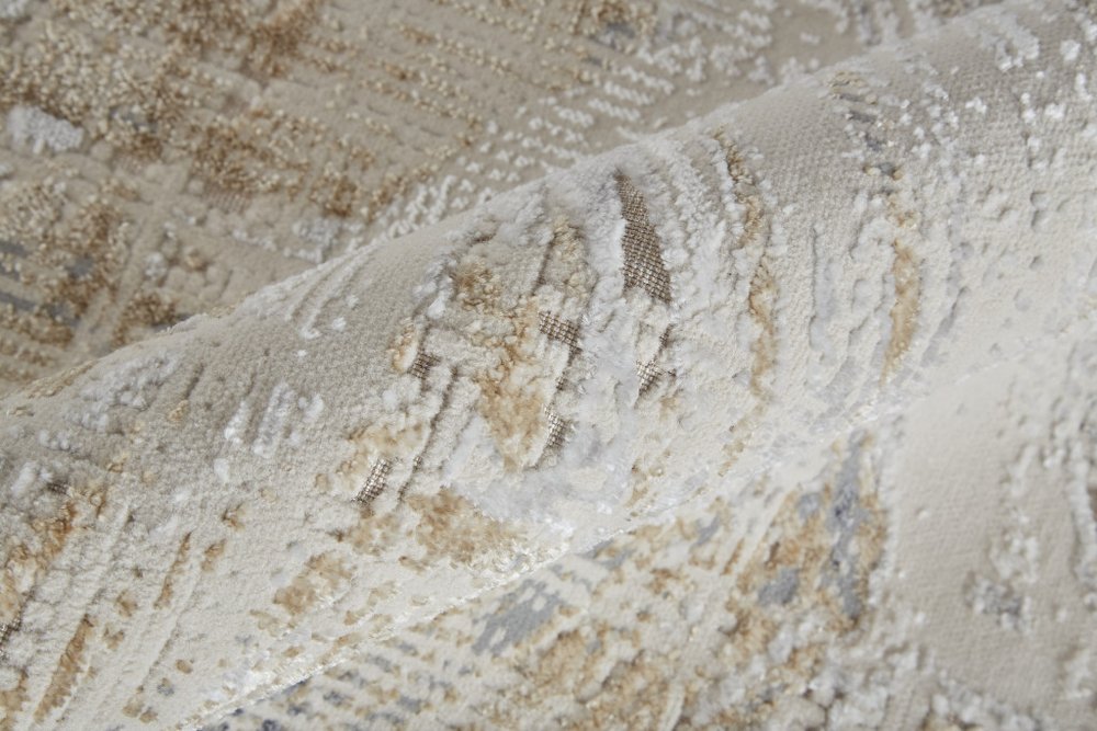 3' X 5' Ivory Gray And Tan Abstract Distressed Area Rug