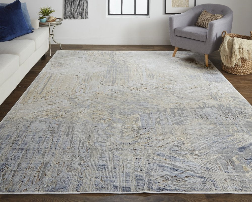 3' X 5' Ivory Gray And Tan Abstract Distressed Area Rug