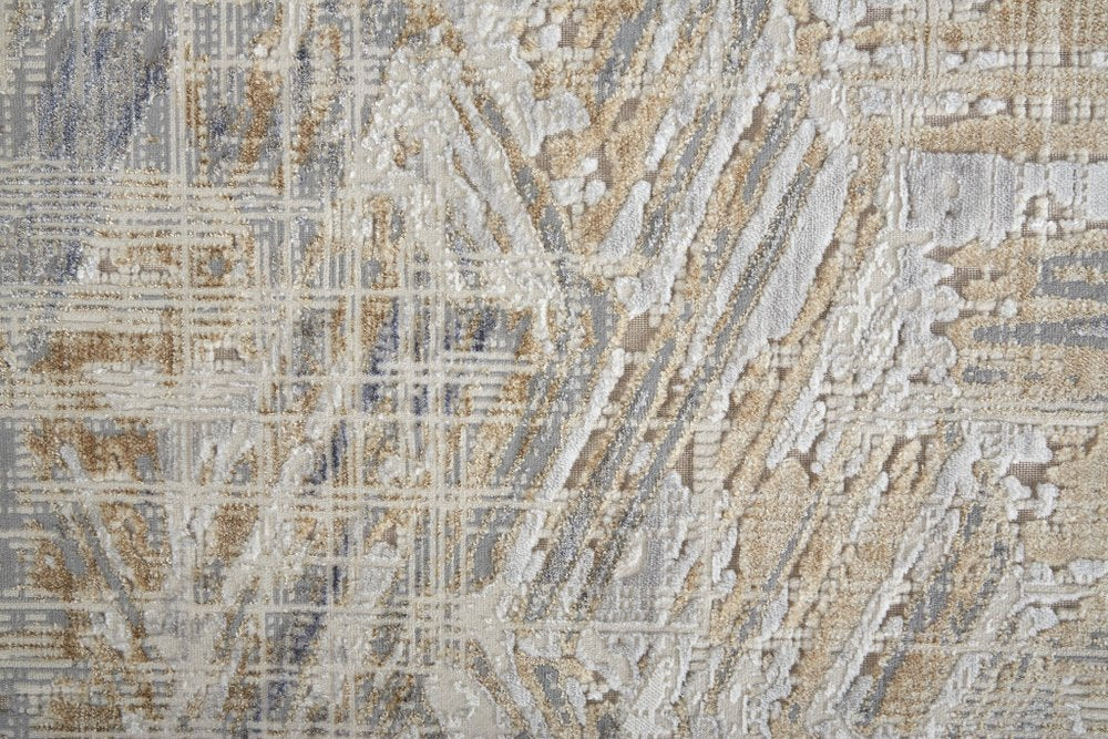3' X 5' Ivory Gray And Tan Abstract Distressed Area Rug