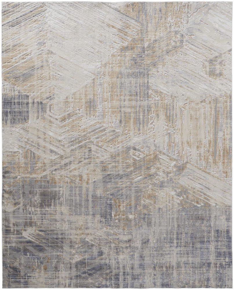 3' X 5' Ivory Gray And Tan Abstract Distressed Area Rug