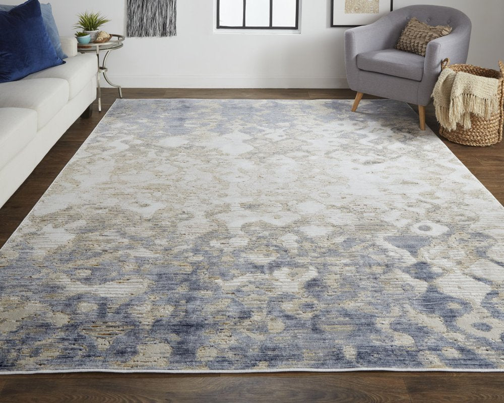3' X 5' Ivory Tan And Blue Abstract Area Rug