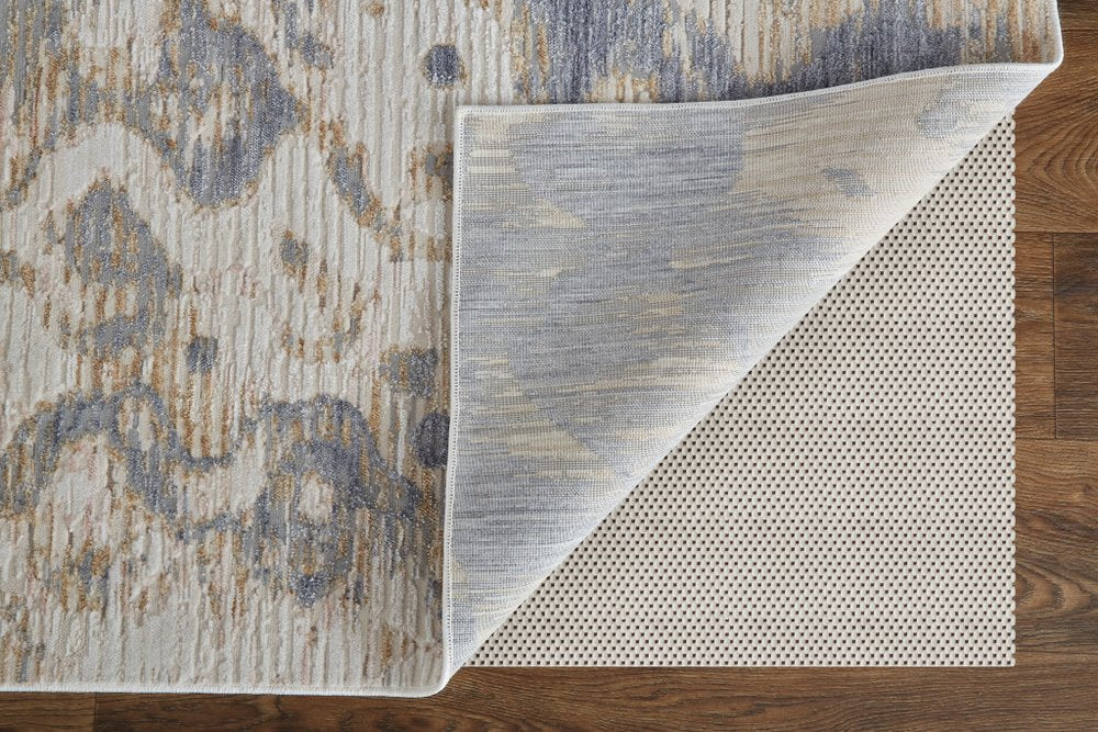 3' X 5' Ivory Tan And Blue Abstract Area Rug