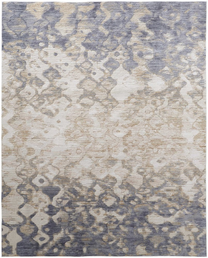 3' X 5' Ivory Tan And Blue Abstract Area Rug