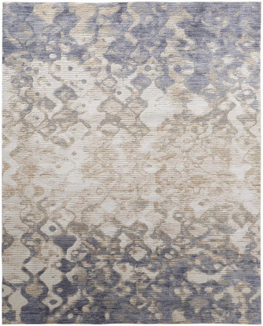 3' X 5' Ivory Tan And Blue Abstract Area Rug