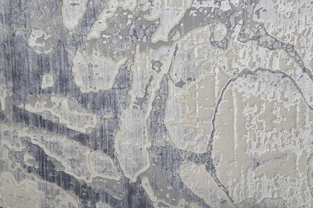 3' X 5' Ivory and Blue Abstract Power Loom Worn Faded Area Rug