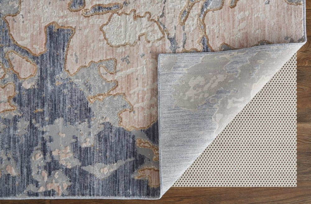 3' X 5' Ivory and Blue Abstract Power Loom Worn Faded Area Rug