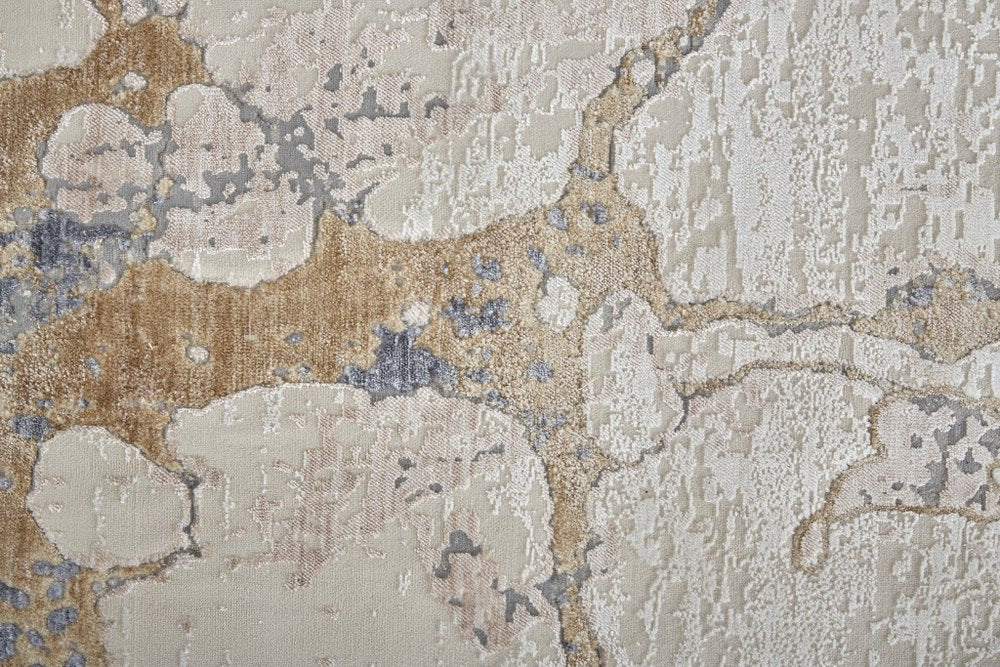 3' X 5' Ivory and Blue Abstract Power Loom Worn Faded Area Rug