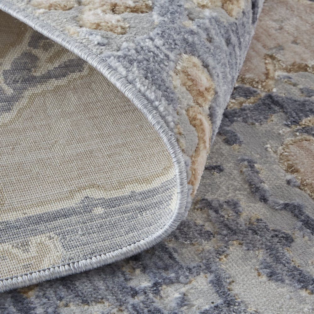 3' X 5' Ivory and Blue Abstract Power Loom Worn Faded Area Rug