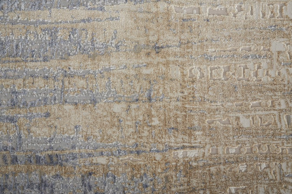 3' X 5' Tan And Blue Abstract Distressed Area Rug