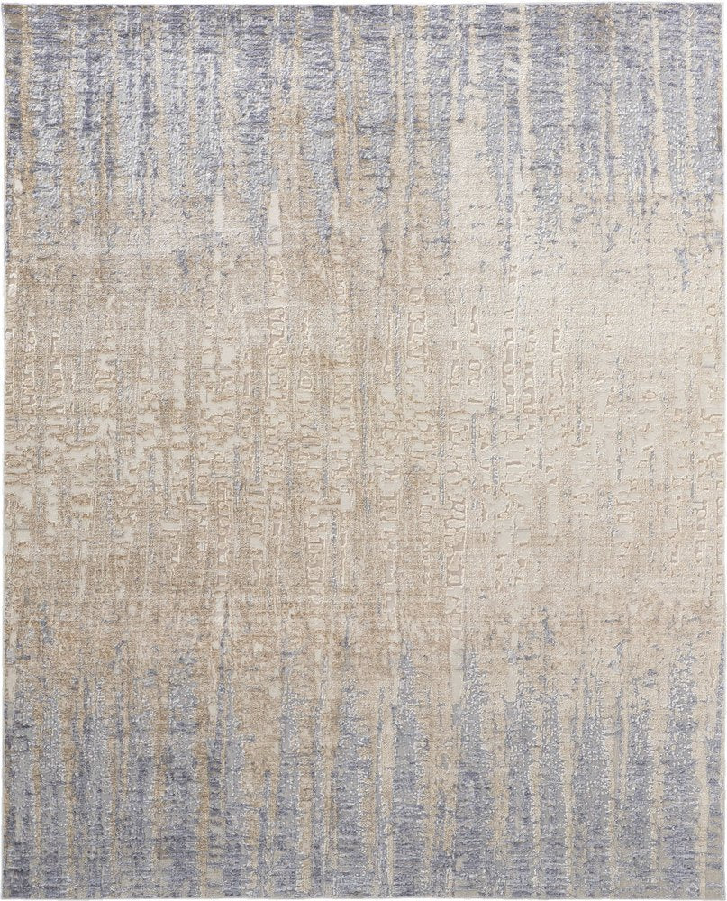 3' X 5' Tan And Blue Abstract Distressed Area Rug