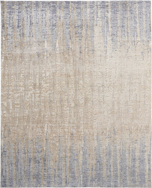 3' X 5' Tan And Blue Abstract Distressed Area Rug