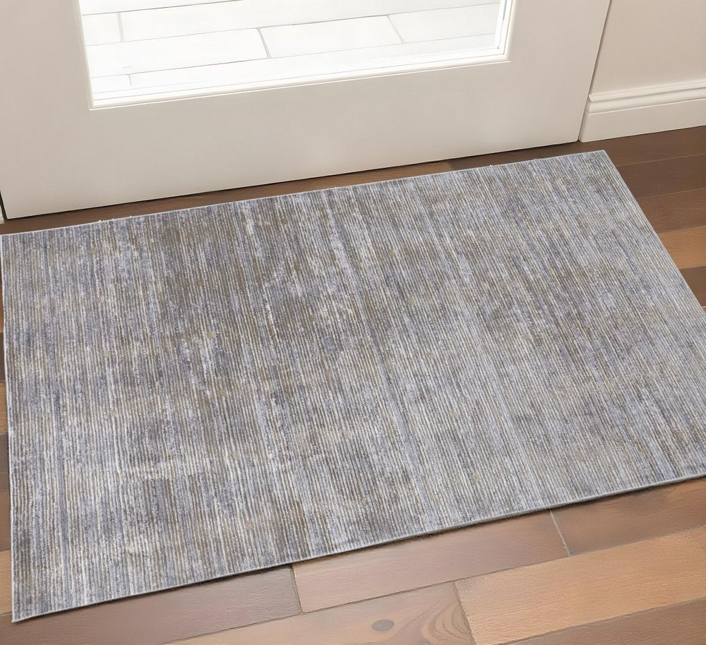 3' X 5' Taupe Silver And Tan Abstract Distressed Area Rug