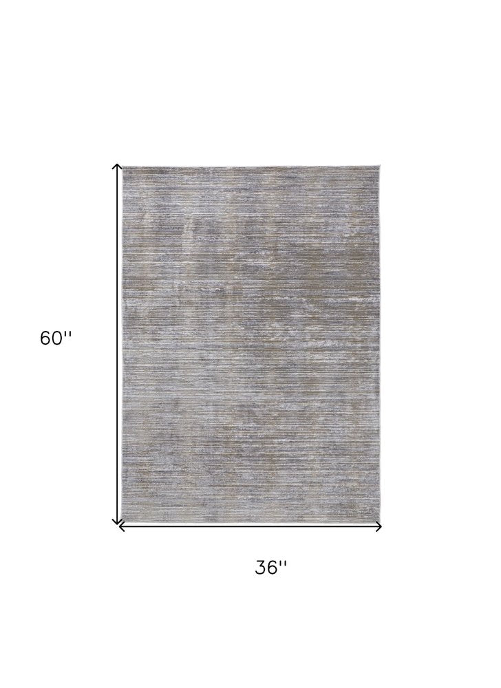 3' X 5' Taupe Silver And Tan Abstract Distressed Area Rug