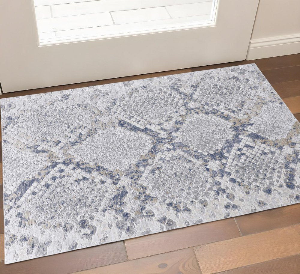 8' X 10' Gray Silver And Blue Geometric Area Rug