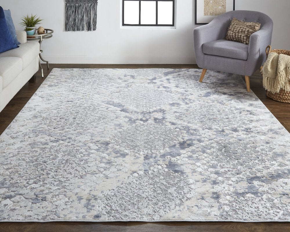 8' X 10' Gray Silver And Blue Geometric Area Rug