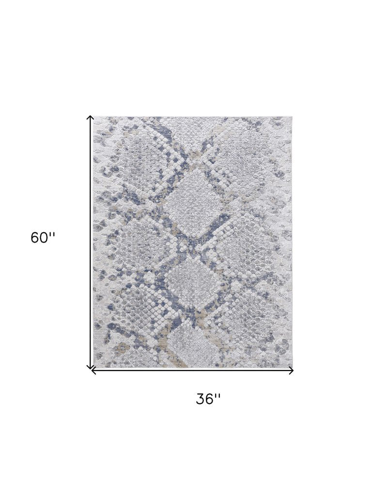 8' X 10' Gray Silver And Blue Geometric Area Rug