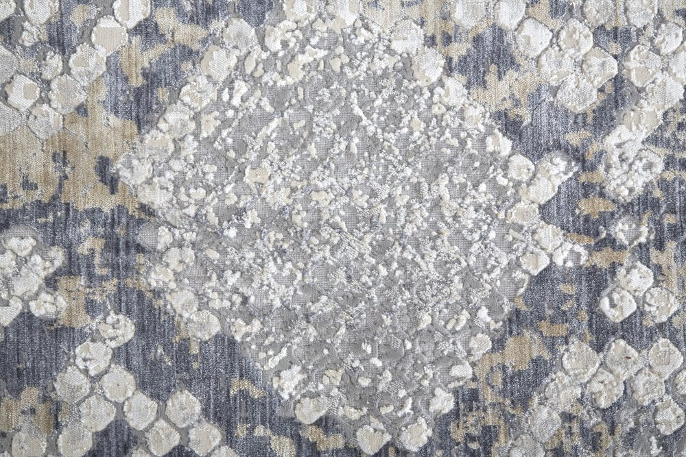8' X 10' Gray Silver And Blue Geometric Area Rug