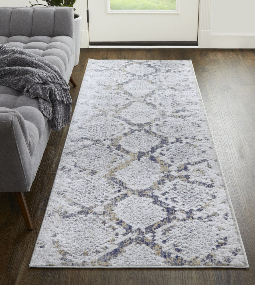 8' X 10' Gray Silver And Blue Geometric Area Rug