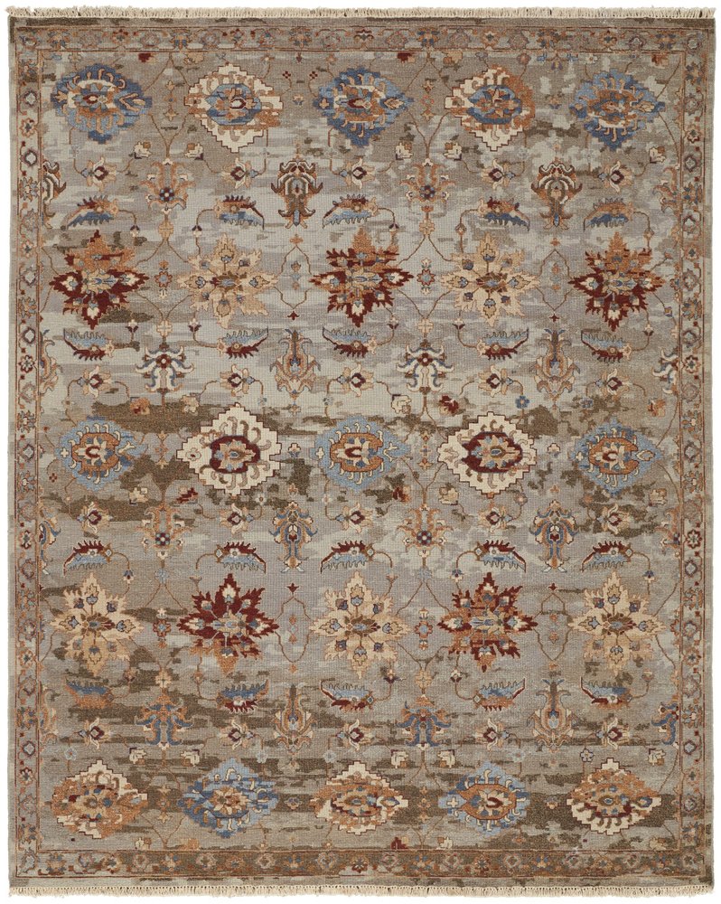 4' X 6' Tan Brown and Gray Wool Floral Hand Knotted Area Rug With Fringe
