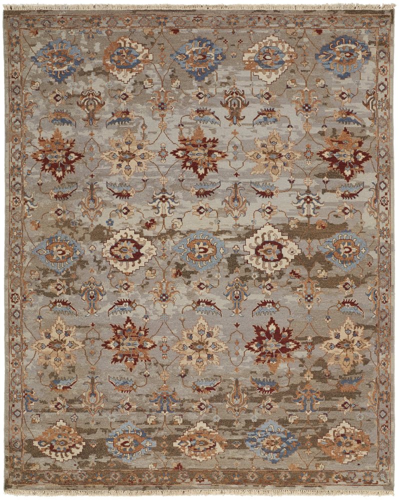 4' X 6' Tan Brown and Gray Wool Floral Hand Knotted Area Rug With Fringe