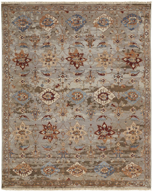 4' X 6' Tan Brown and Gray Wool Floral Hand Knotted Area Rug With Fringe