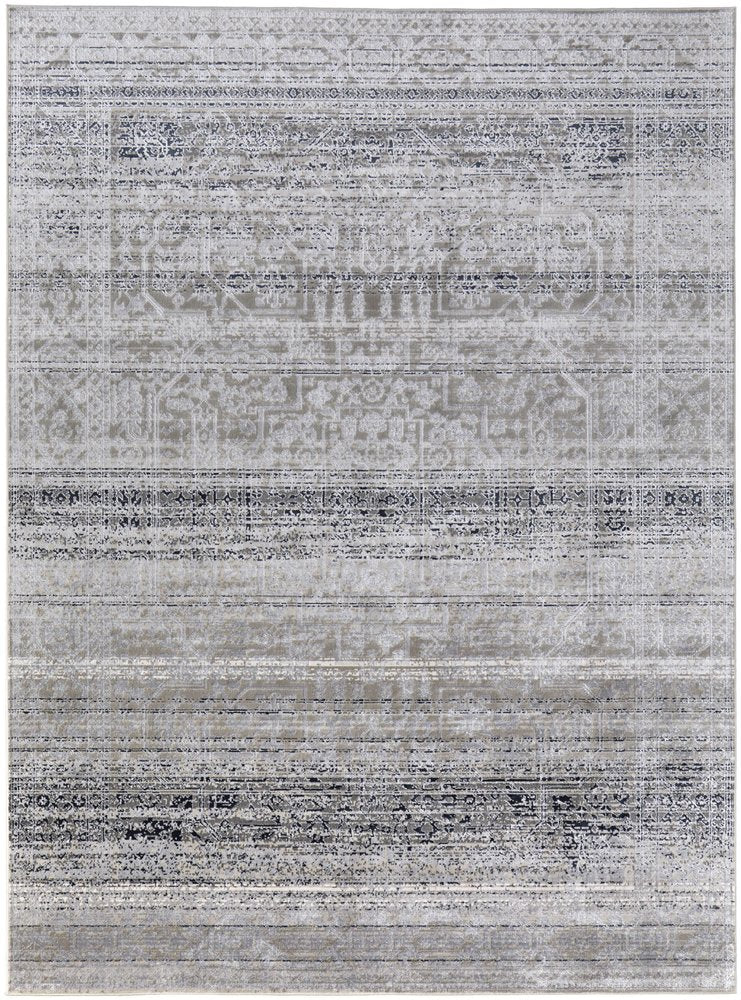 12' X 15' Black and Gray Abstract Power Loom Worn Faded Area Rug