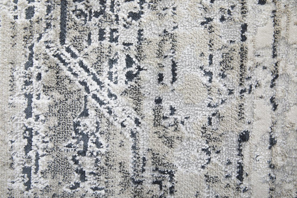 12' X 15' Black and Gray Abstract Power Loom Worn Faded Area Rug