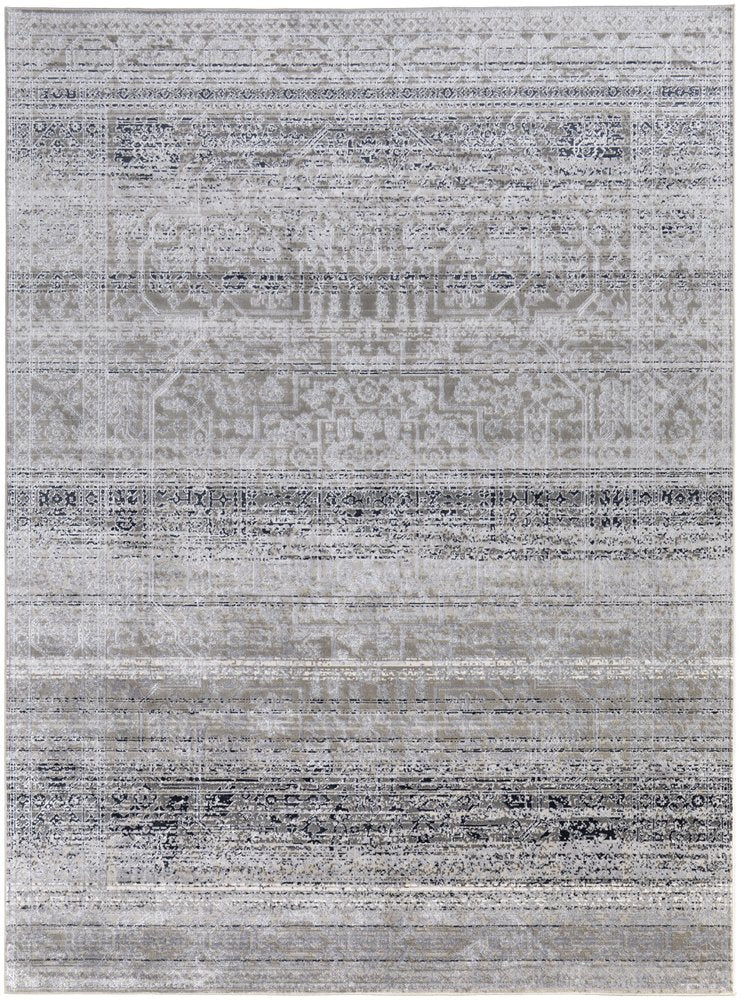 12' X 15' Black and Gray Abstract Power Loom Worn Faded Area Rug