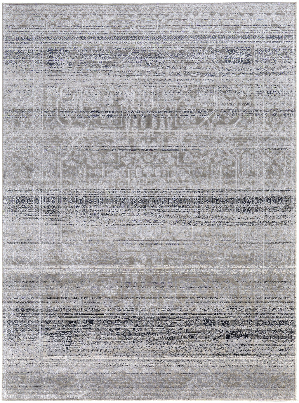 12' X 15' Black and Gray Abstract Power Loom Worn Faded Area Rug