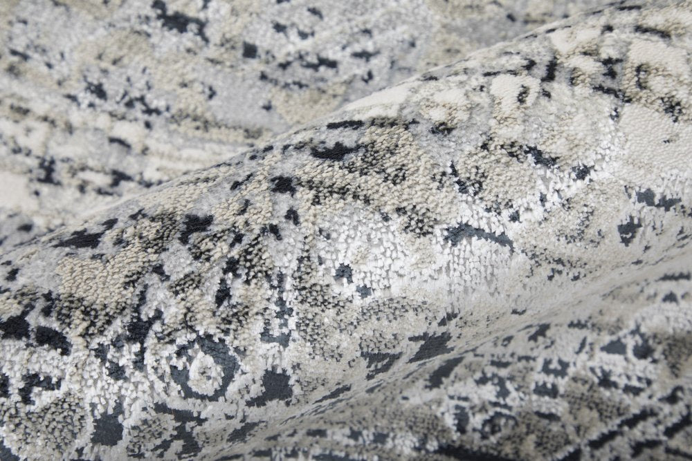 12' X 15' Black and Gray Abstract Power Loom Worn Faded Area Rug