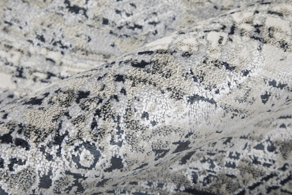 12' X 15' Black and Gray Abstract Power Loom Worn Faded Area Rug