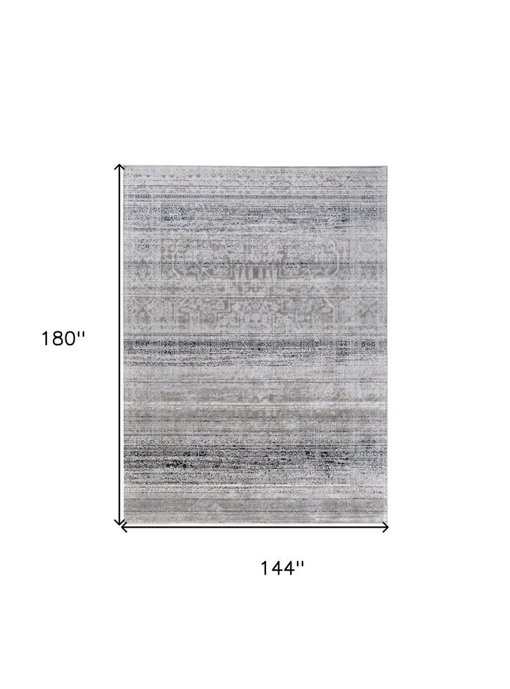 12' X 15' Black and Gray Abstract Power Loom Worn Faded Area Rug