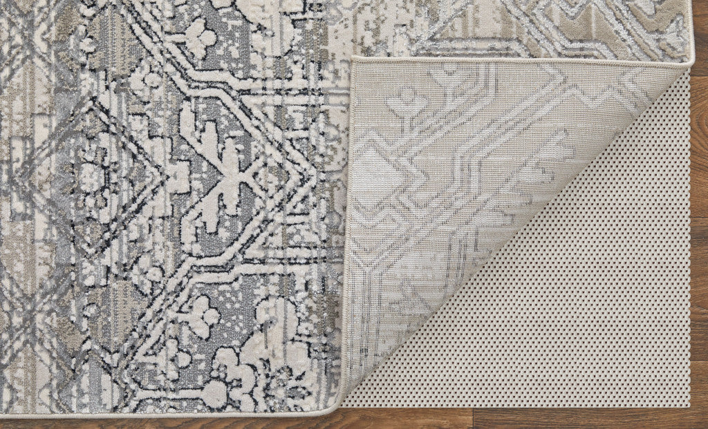 12' X 15' Black and Silver Abstract Power Loom Worn Faded Area Rug