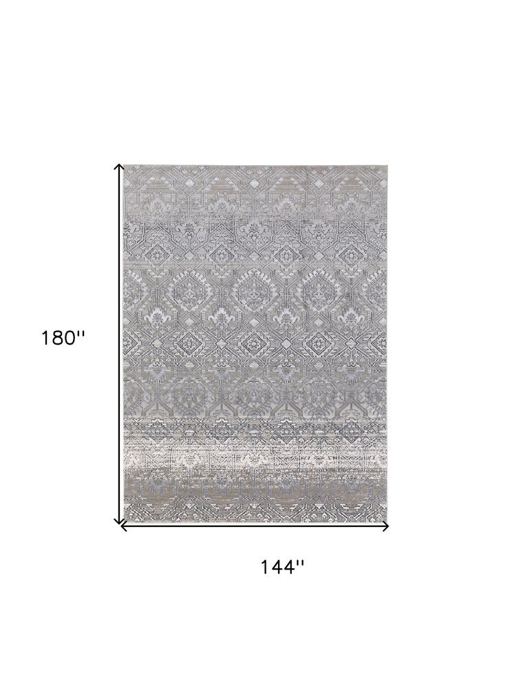 12' X 15' Black and Silver Abstract Power Loom Worn Faded Area Rug