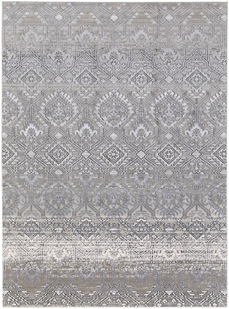 12' X 15' Black and Silver Abstract Power Loom Worn Faded Area Rug