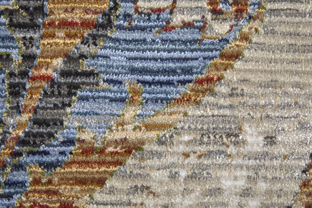 5' X 8' Gray Black and Red Ikat Power Loom Area Rug