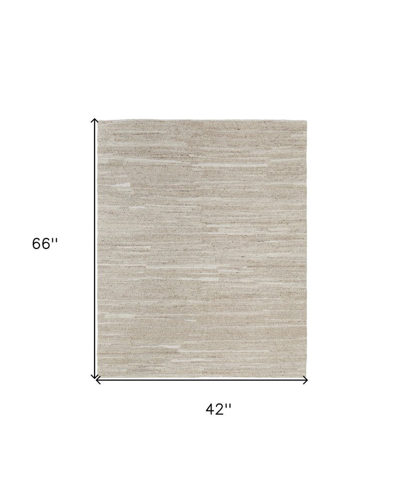 4' X 6' Ivory Abstract Hand Woven Worn Faded Area Rug