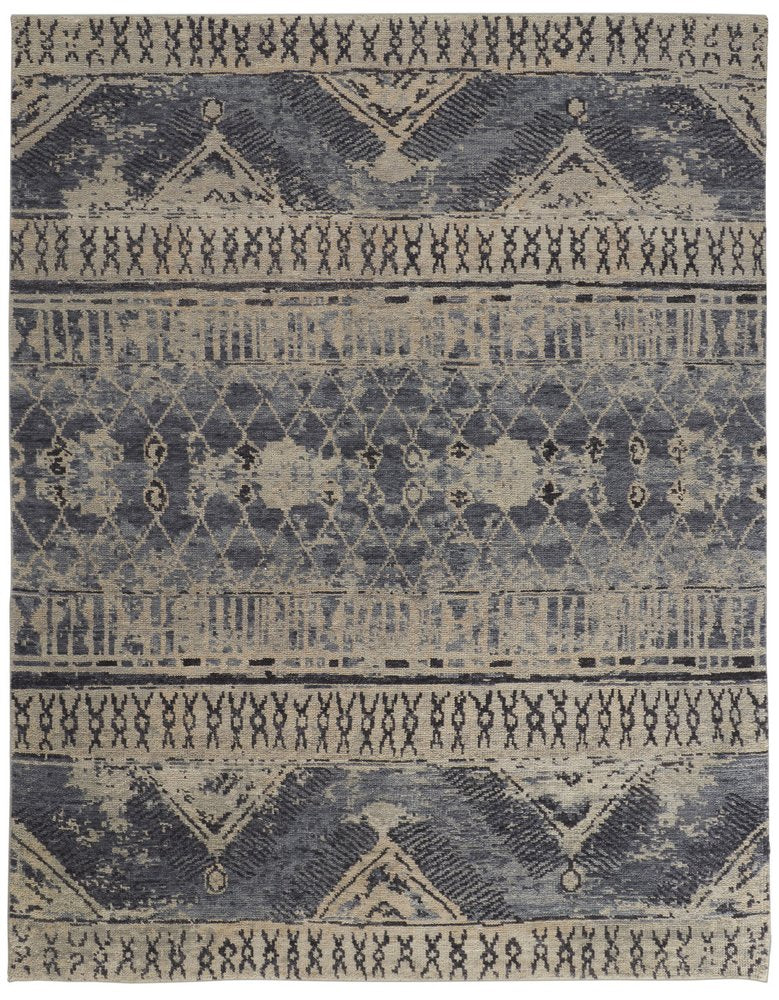 4' X 6' Gray Blue and Ivory Wool Floral Hand Knotted Area Rug