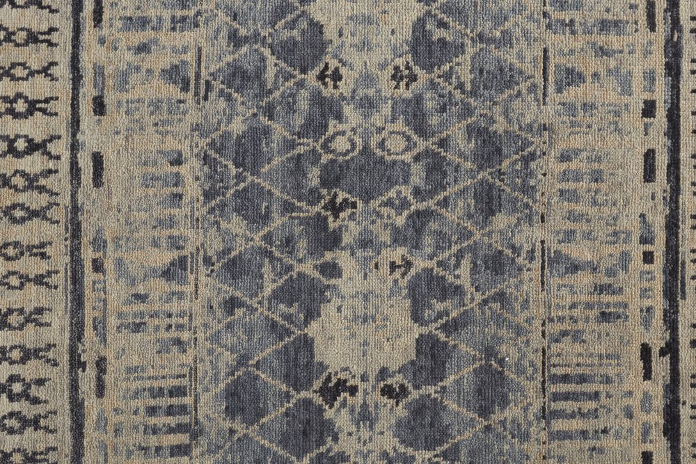4' X 6' Gray Blue and Ivory Wool Floral Hand Knotted Area Rug