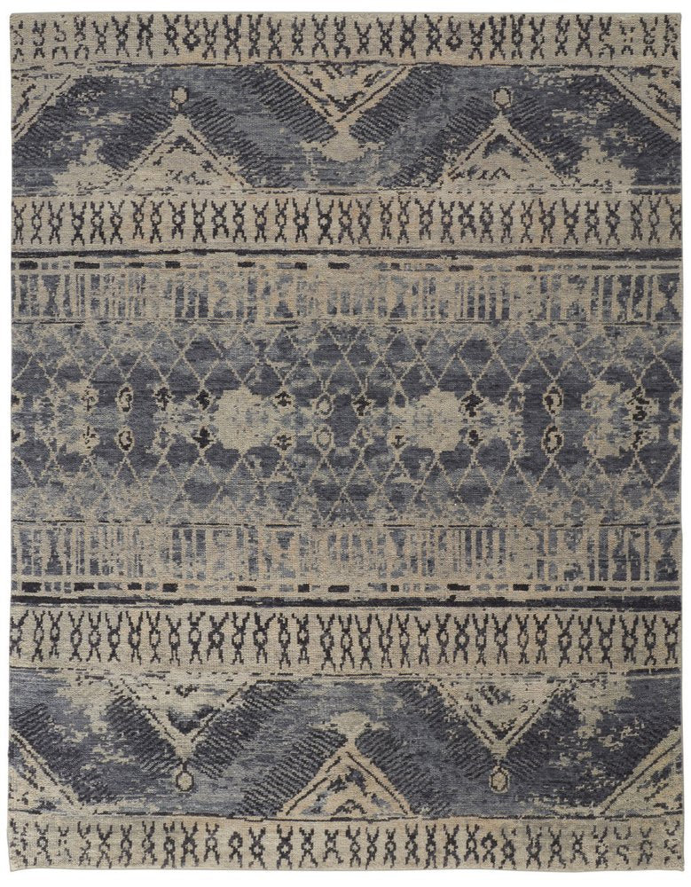 4' X 6' Gray Blue and Ivory Wool Floral Hand Knotted Area Rug