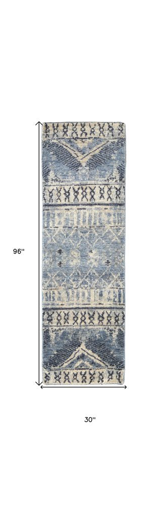 4' X 6' Gray Blue and Ivory Wool Floral Hand Knotted Area Rug