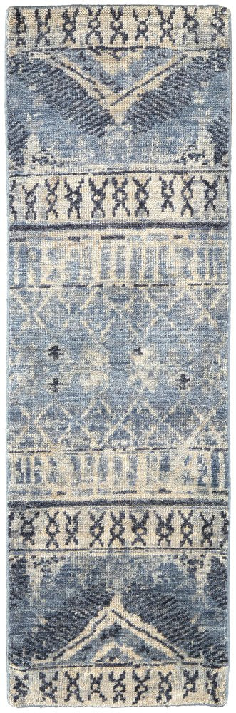 4' X 6' Gray Blue and Ivory Wool Floral Hand Knotted Area Rug