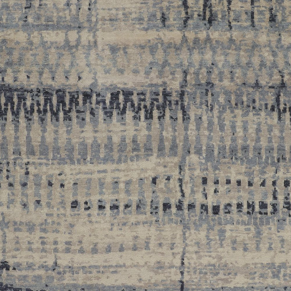 9' X 13' Gray Blue and Ivory Wool Abstract Hand Knotted Area Rug